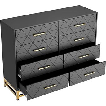 8-Drawer Wooden Dresser for Bedroom, Modern Chest w/ Gold Handles, Closet