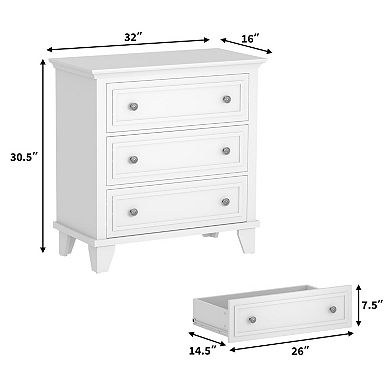 3 Drawer Dresser for Bedroom, Wide Chest w/ Vintage Handle, Modern Wood