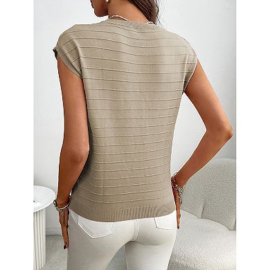 Women Casual Cap Sleeve Round Neck T-Shirt with Pocket