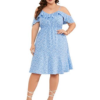 Women Plus Size Off Shoulder Maxi Dress Ruffle Flowy Casual Summer Boho Long Dresses