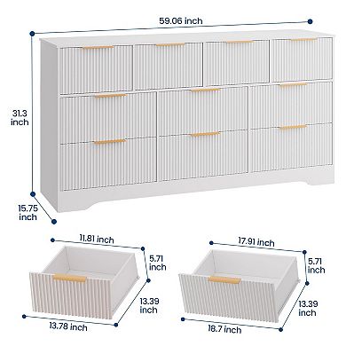 59" Modern Fluted Dresser, 10-Drawer Storage Chest w/ Metal Handles & Anti-Tip