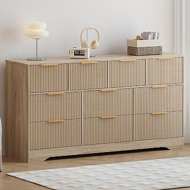 59" Modern Fluted Dresser, 10-Drawer Storage Chest w/ Metal Handles & Anti-Tip