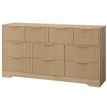 59" Modern Fluted Dresser, 10-Drawer Storage Chest w/ Metal Handles & Anti-Tip