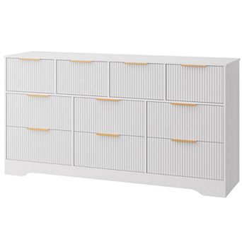 59" Modern Fluted Dresser, 10-Drawer Storage Chest w/ Metal Handles & Anti-Tip