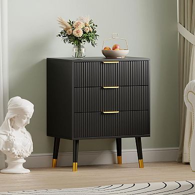3 Drawer Dresser for Bedroom, Modern Nightstand w/ Wide Top & Deep Drawers