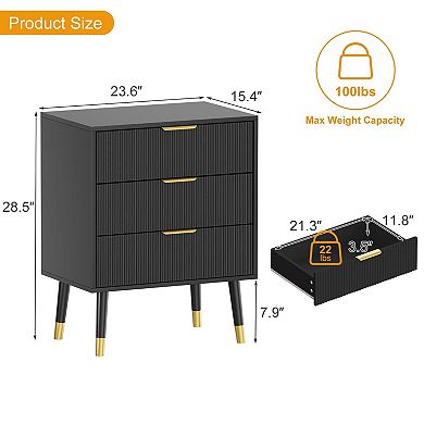 3 Drawer Dresser for Bedroom, Modern Nightstand w/ Wide Top & Deep Drawers