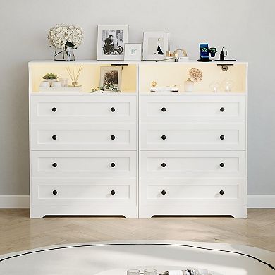 4 Drawer Wooden Dresser w/ LED Lights & Charging Station, Nightstand