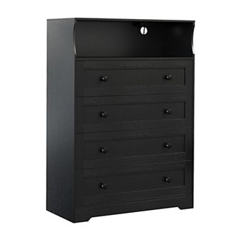 4 Drawer Wooden Dresser w/ LED Lights & Charging Station, Nightstand