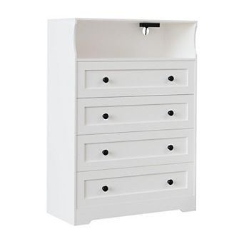 4 Drawer Wooden Dresser w/ LED Lights & Charging Station, Nightstand