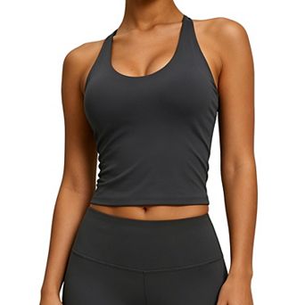 Women's Sports Tank Top with Built-in Bra Adjustable Straps Workout Crop Top for Yoga Running