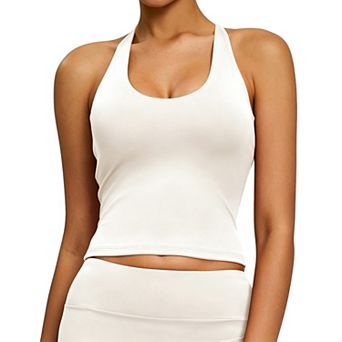 Women's Sports Tank Top with Built-in Bra Adjustable Straps Workout Crop Top for Yoga Running