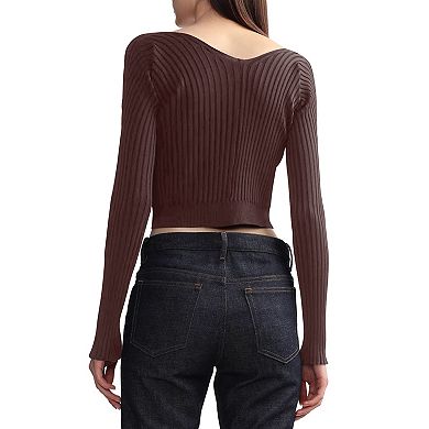 Women's Ribbed Knit Long Sleeve Open Front Casual Cropped Cardigan