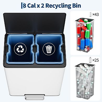 16-Gallon Dual Compartment Stainless Steel Trash Can with Odor Seal & Soft Close Lid