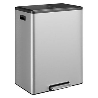 16-Gallon Dual Compartment Stainless Steel Trash Can with Odor Seal & Soft Close Lid