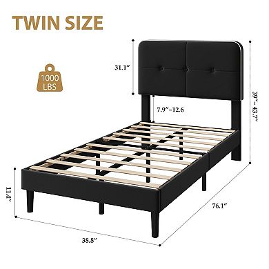Velvet Bed Frame, Upholstered Platform Bed Frames with Adjustable Headboard, Anti-Noise EVA Sponge