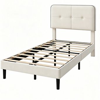 Velvet Bed Frame, Upholstered Platform Bed Frames with Adjustable Headboard, Anti-Noise EVA Sponge
