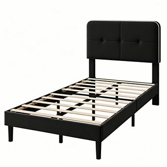 Velvet Bed Frame, Upholstered Platform Bed Frames with Adjustable Headboard, Anti-Noise EVA Sponge