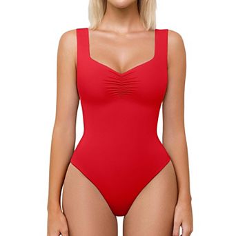 Avidlove Bodysuit Women Sweetheart Neck Ruched Body Suits Seamless Double Lined Tank Top Army