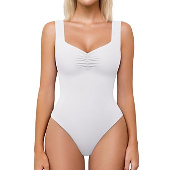 Avidlove Bodysuit Women Sweetheart Neck Ruched Body Suits Seamless Double Lined Tank Top Army