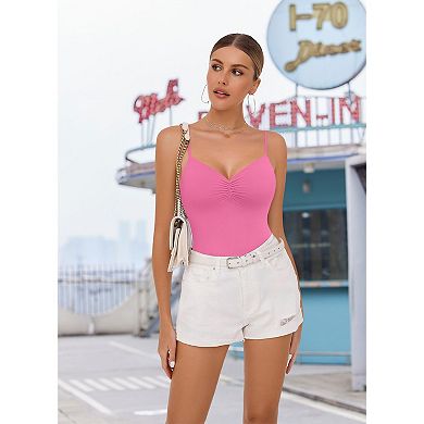 Avidlove Body Suits for Womens Ruched V Neck Bodysuits Backless Double Lined Cami Going Out