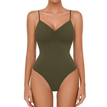 Avidlove Body Suits for Womens Ruched V Neck Bodysuits Backless Double Lined Cami Going Out