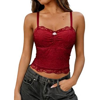 Avidlove Lace Camisole Tops Women Crop Top Ruched Tank Going Out Spaghetti Strap Cami Bralette