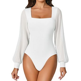 Avidlove Long Sleeve Body Suits Womens Square Neck Mesh Thong Bodysuit Going out Outfit