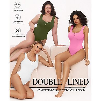 Avidlove Bodysuits for Women Button Down Square Neck Sleeveless Body Suit Snap Closure Double Lined