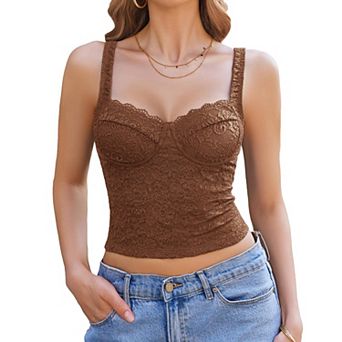Avidlove Tops Tank Summer Sweetheart Neck Lace Crop Top Going Out Y2k