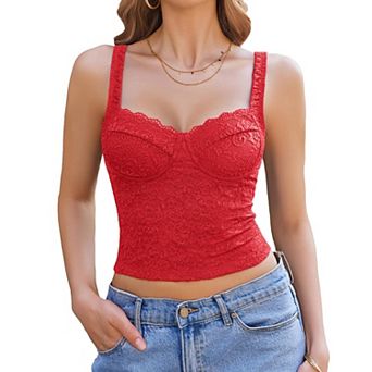 Avidlove Tops Tank Summer Sweetheart Neck Lace Crop Top Going Out Y2k