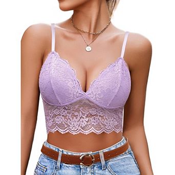 Avidlove Lace Tops for Women Bralettes V Neck Spaghetti Strap Going Out Halloween Crop Top