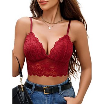 Avidlove Lace Tops for Women Bralettes V Neck Spaghetti Strap Going Out Halloween Crop Top