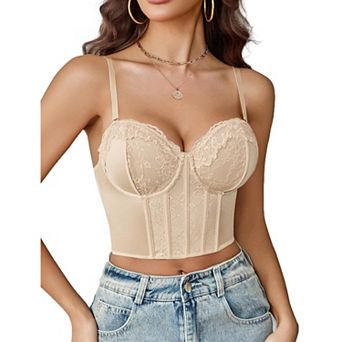 Avidlove Bustier Tops for Women Lace V Neck Corset with Underwired Concert Crop Top