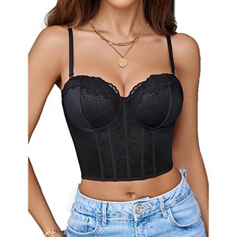 Avidlove Bustier Tops for Women Lace V Neck Corset with Underwired Concert Crop Top