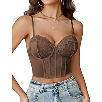 Avidlove Bustier Tops for Women Lace V Neck Corset with Underwired Concert Crop Top