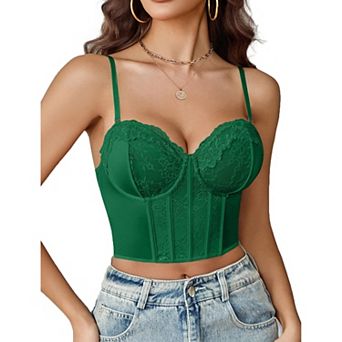 Avidlove Bustier Tops for Women Lace V Neck Corset with Underwired Concert Crop Top