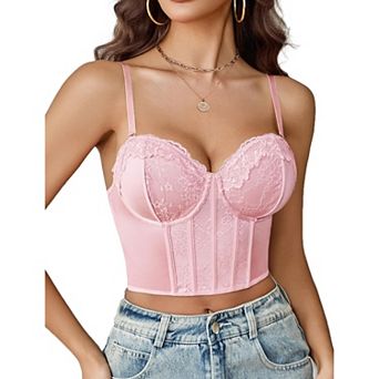Avidlove Bustier Tops for Women Lace V Neck Corset with Underwired Concert Crop Top