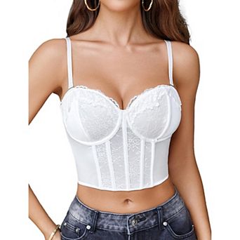 Avidlove Bustier Tops for Women Lace V Neck Corset with Underwired Concert Crop Top