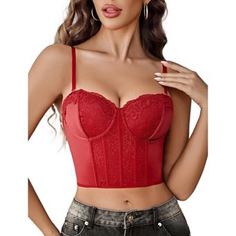 Avidlove Bustier Tops for Women Lace V Neck Corset with Underwired Concert Crop Top