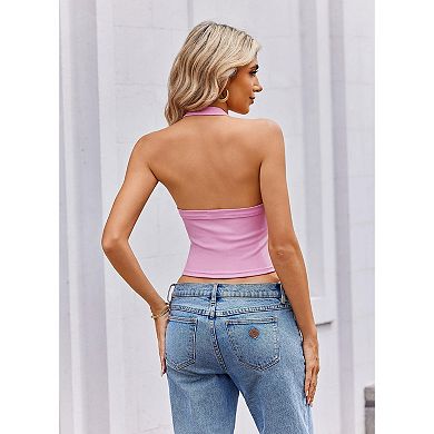 Avidlove Halter Tops for Women Double Lined Ribbed Crop Tank Top Backless Going Out Cami Slim