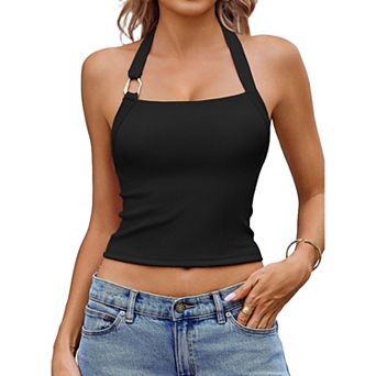 Avidlove Halter Tops for Women Double Lined Ribbed Crop Tank Top Backless Going Out Cami Slim