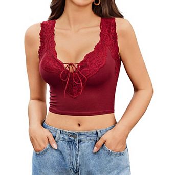 Avidlove Lace Tank Tops for Women Going Out Summer Ribbed Crop Tops Y2k Lace Top