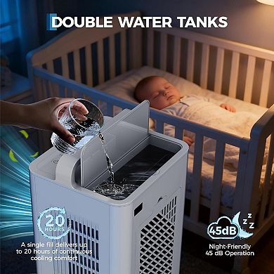 Portable Evaporative Air Cooler, 2.6Gal Touch Screen Cooler Fan with Remote Control