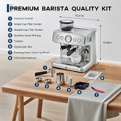 Espresso Machine With Built In Grinder 20 Bar Pressure and 2.8L Removable Water Tank