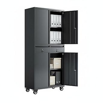 Metal Storage Cabinet 73 Inch Garage Tool Cabinet With Locking Doors Adjustable Shelves