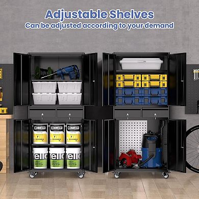 Metal Storage Cabinet 73 Inch Garage Tool Cabinet With Locking Doors Adjustable Shelves