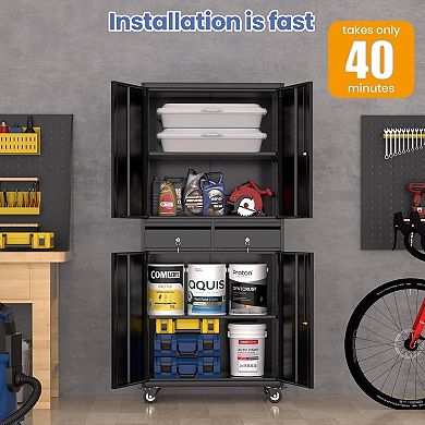 Metal Storage Cabinet 73 Inch Garage Tool Cabinet With Locking Doors Adjustable Shelves