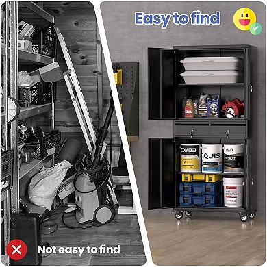 Metal Storage Cabinet 73 Inch Garage Tool Cabinet With Locking Doors Adjustable Shelves