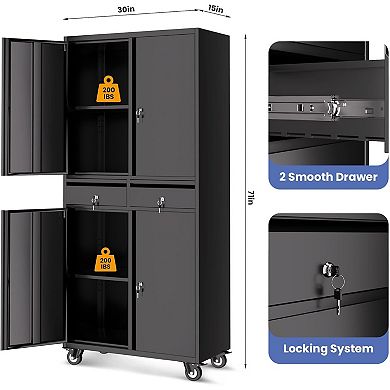 Metal Storage Cabinet 73 Inch Garage Tool Cabinet With Locking Doors Adjustable Shelves