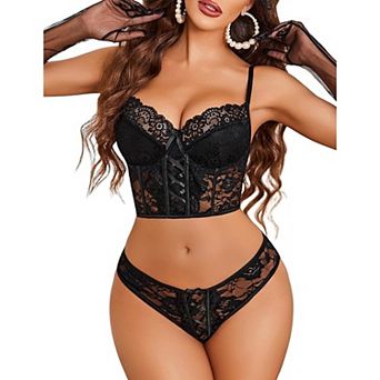 Avidlove Lingerie for Women Piece Lace Bodydoll Lingerie Set with Underwired Bra and Panty Sets